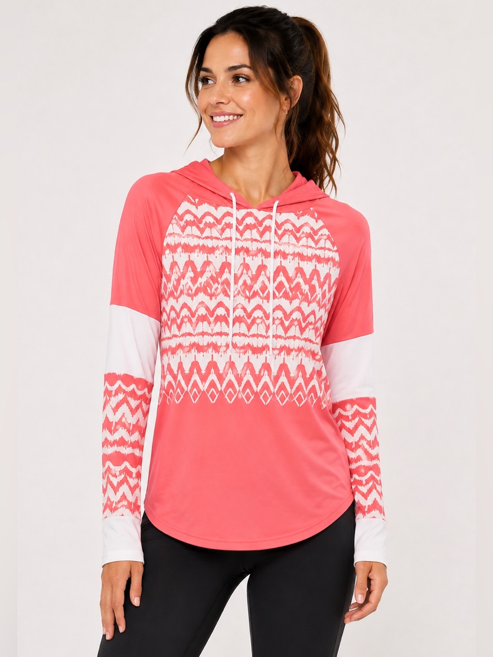 Lily by Firmiana Pink White Geometric Hooded Top Size Small